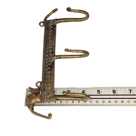 Vintage Brass Elephant Wall Key Hook Holder Dhokra Art Three Hooks  8.5" x 4" - Picture 13 of 13